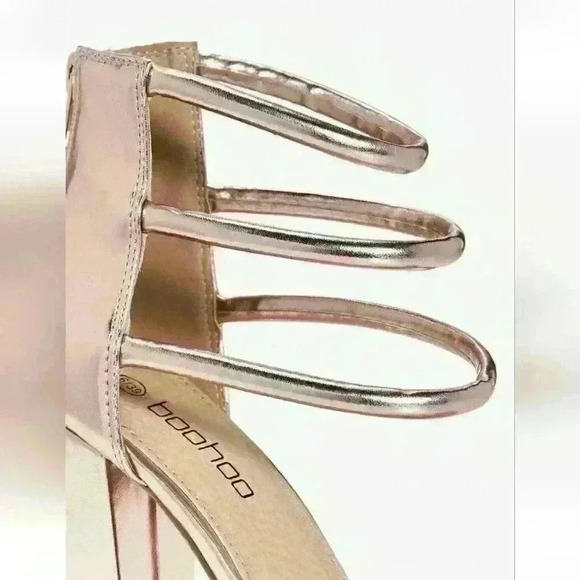 Women's Boohoo Lois Three Strap Ankle Band Block Heels Rose Gold Sz 8US 6UK $43 - Picture 4 of 5